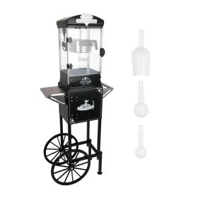 Popcorn Machine with Cart ,Wheels & 10 Oz Kettle Popcorn Maker Measuring 3 plastic spoon Home Theater Popcorn Machine-Black