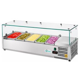 COOLCHEF 47" Refrigerated Condiment Prep Station, Countertop Topping Cooler, Includes 5 x 1/4 GN Pans, 35-50F R290