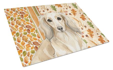 Longhaired Cream Dachshund Heirloom Fall Glass Cutting Board Decorative Tempered Glass Kitchen Cutting and Serving Board Large Size Chopping Boar