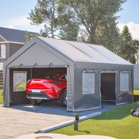 13'x20' Canopy with 2 Roll-Up Doors, Waterproof Party Tent, Carport & Storage Shelter for Outdoor, Car, Boat, Garden Party, Gathering, Galvanized (Option: Silver)