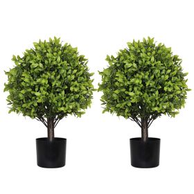 22in Artificial Boxwood Topiary Ball Trees in Pots for Indoor Outdoor Home Garden Decor 2pcs/set (Option: Green)
