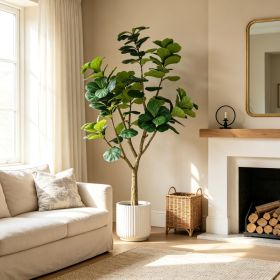 7FT Artificial Fiddle Leaf Fig Tree, Realistic Faux Potted Plant in Black Pot, 1pc/set (Option: Green Leaves)