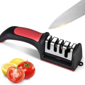 Professional 4-in-1 Manual Knife & Scissors Sharpener - Tungsten & Ceramic Kitchen Tool (Option: Black)
