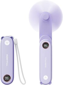 Portable Handheld Mini Fan with LED Display, 3-in-1 Personal Foldable USB Rechargeable Hand Held Fan & Flashlight for Travel, Lash Eyelash (Color: Violet)