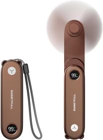 Portable Handheld Mini Fan with LED Display, 3-in-1 Personal Foldable USB Rechargeable Hand Held Fan & Flashlight for Travel, Lash Eyelash (Color: Brown)