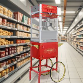 Commercial Popcorn Machine with Cart and 20-Ounce Kettle,Vintage-Style Popper on Wheels with Tempered Glass, Warming Deck (Color: 2)