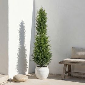 5' Artificial Real Touch Pine Tree with Black Plastic Pot, 1pc/set (Option: Green Leaves)